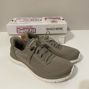 Sketchers Swift Fit Sneakers Hand Free Slip On Taupe Brown Gray Women's sz 8.5